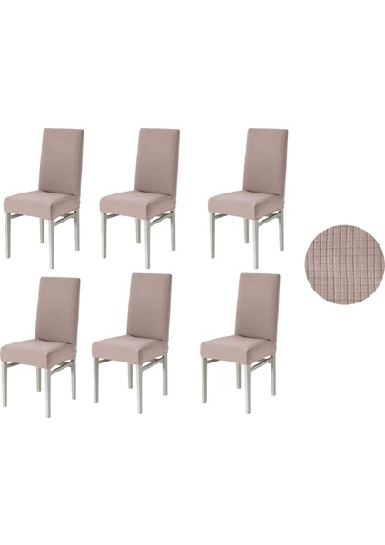 Likralı Pitikare Desen Lastikli 6'lı Sandalye Kılıfı Sandalye Örtüsü GZL0000240