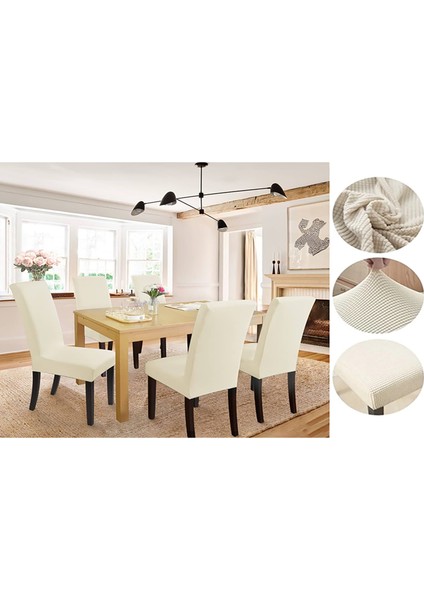 Likralı Pitikare Desen Lastikli 6'lı Sandalye Kılıfı Sandalye Örtüsü GZL0000240