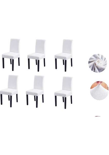 Likralı Pitikare Desen Lastikli 6'lı Sandalye Kılıfı Sandalye Örtüsü GZL0000240