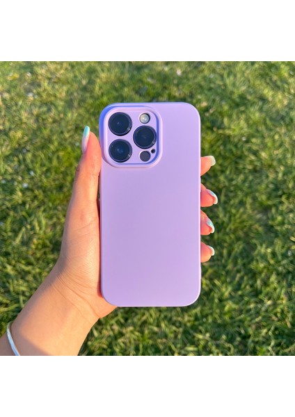 iPhone 13 Pro Uyumlu Kamera Koruyuculu Içi Kadife Lansman Mat Lila Silikon Telefon Kılıfı