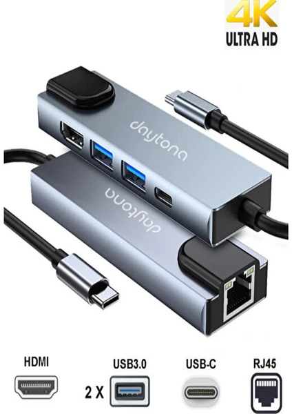 HC-13M Macbook Android Uyumlu Type-C To 3*usb 3.0 4K HDMI  Ethernet RJ45 Çevirici Hub Adaptör