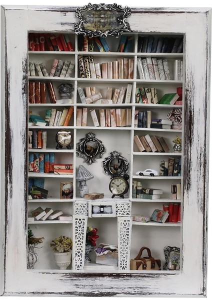 EL İŞÇİLİĞİ AHŞAP BOYAMA KİTAPLIK 35*25*8 cm - 5740