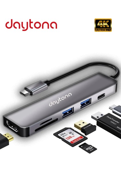 CH-13C Macbook Uyumlu Type-C To 2* USB 3.0 Sd Tf 4K Hd 1080P HDMI Pd Kart Okuyucu Çevirici Hub Adaptör