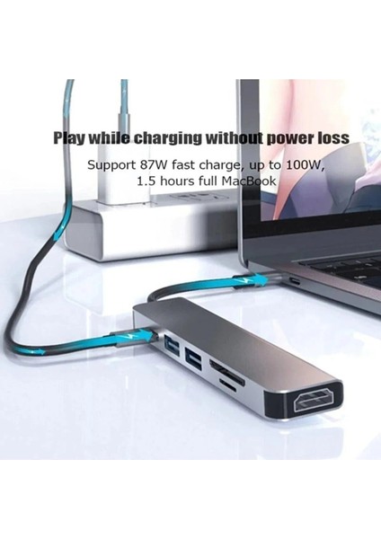 CH-13C Macbook Uyumlu Type-C To 2* USB 3.0 Sd Tf 4K Hd 1080P HDMI Pd Kart Okuyucu Çevirici Hub Adaptör