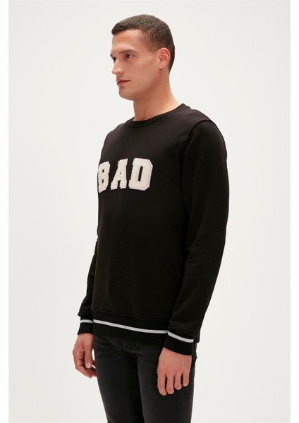 Felt Crewneck Siyah Erkek Sweatshirt