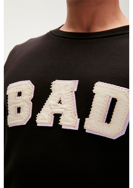 Felt Crewneck Siyah Erkek Sweatshirt modelleri