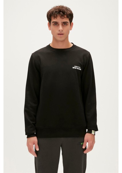 Re-World Recycle Siyah Baskılı Erkek Sweatshirt
