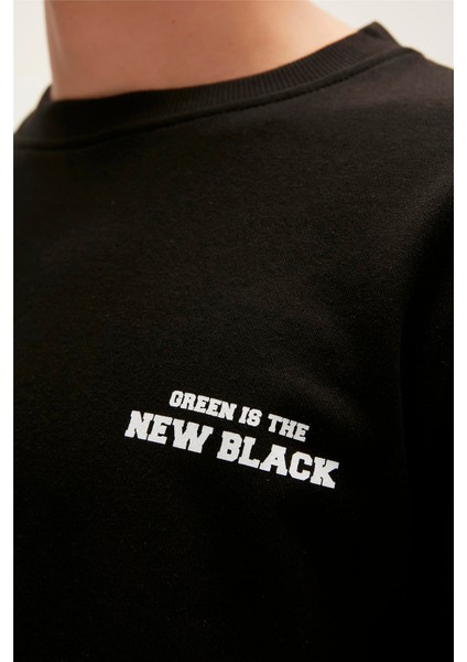 Re-World Recycle Siyah Baskılı Erkek Sweatshirt
