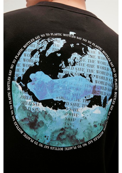 Re-World Recycle Siyah Baskılı Erkek Sweatshirt