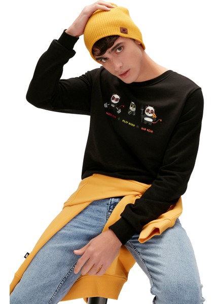 Play Hard Crewneck Erkek Siyah Sweatshirt 23.02.12.018-C01 fırsatları