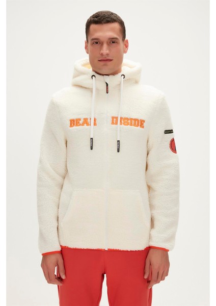 Shaggy Plush Full-Zip Marshmallow Beyaz Peluş Erkek Kapüşonlu Sweatshirt