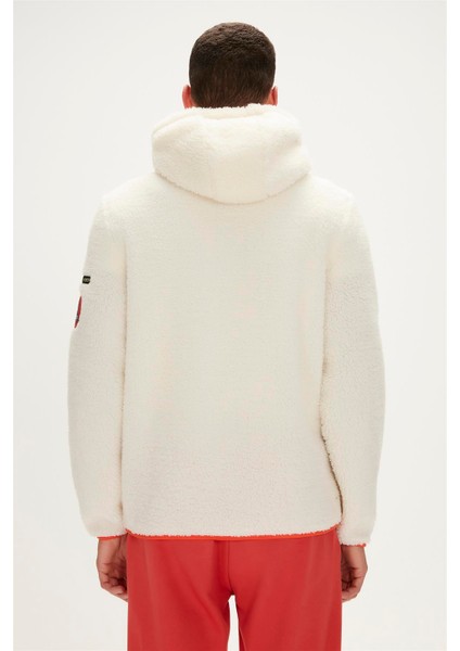 Shaggy Plush Full-Zip Marshmallow Beyaz Peluş Erkek Kapüşonlu Sweatshirt fiyatları