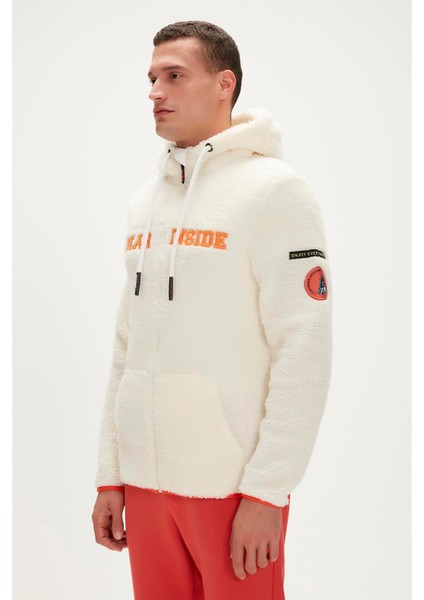 Shaggy Plush Full-Zip Marshmallow Beyaz Peluş Erkek Kapüşonlu Sweatshirt indirimleri