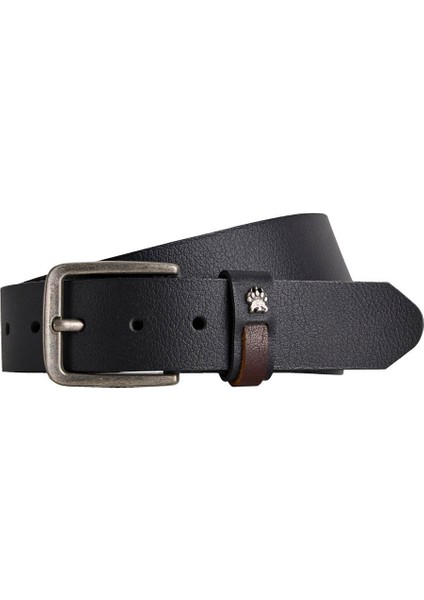Claw Print Belt Siyah Deri Erkek Kemer