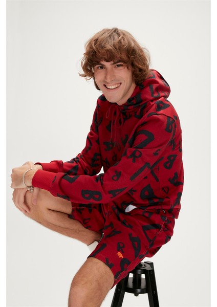 Bling Hoodie Maroon Bordo Kapüşonlu Erkek Sweatshirt