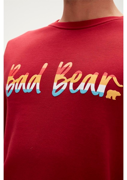 Bad Bear Manuscript Crewneck Bordo Erkek Sweatshirt