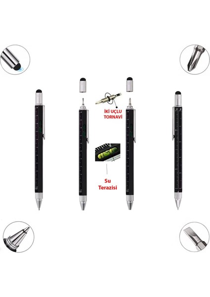 Mühendis Kalemi Su Terazili Cetvelli Tornavidalı Touchpen Siyah modelleri