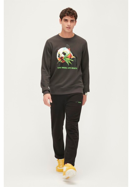 Re-Bamboo Crewneck Antrasit Baskılı Erkek Sweatshirt