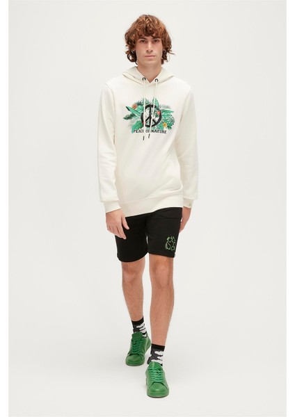 Re-Born Recycle Hoodie Marshmallow Beyaz Kapüşonlu Erkek Sweatshirt