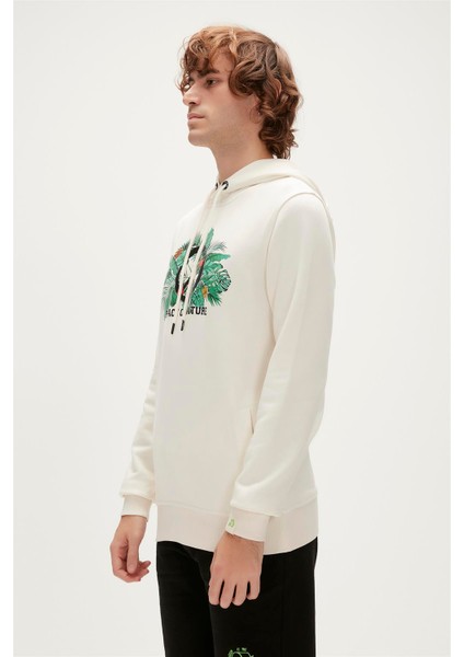 Re-Born Recycle Hoodie Marshmallow Beyaz Kapüşonlu Erkek Sweatshirt fırsatları