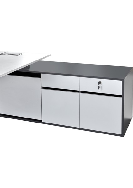 Galaxy Maxi 160 cm Sol Etajerli Beyaz Çalışma Ofis Masa (Beyaz/antrasit)