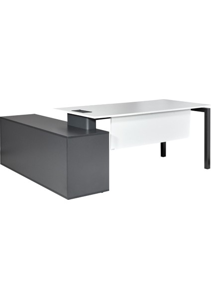 Galaxy Maxi 180 cm Sol Etajerli Beyaz Çalışma Ofis Masa (Beyaz/antrasit)
