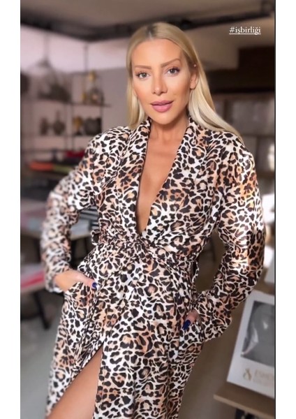 Es Home Collection Es Home Leopar Bornoz Terlik Seti