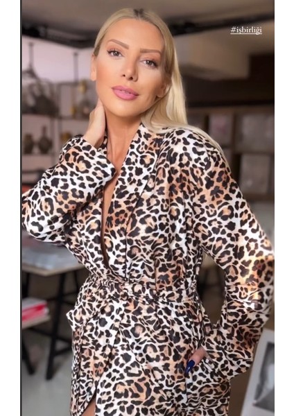 Es Home Collection Es Home Leopar Bornoz Terlik Seti