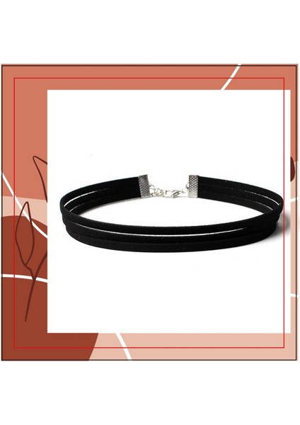 Siyah Renk Süet Kadın Choker Kolye