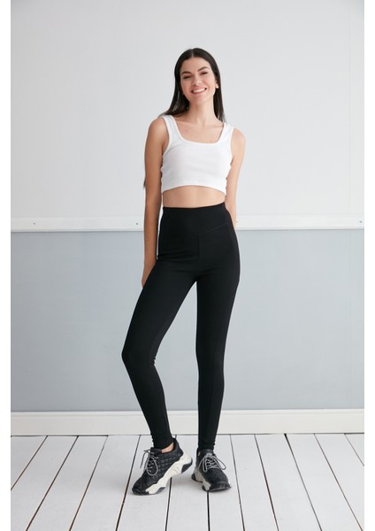 Dikiş Detaylı Yüksek Bel Toparlayıcı Tayt - Siyah Tayt - Yüksek Bel Tayt - Toparlayıcı Tayt