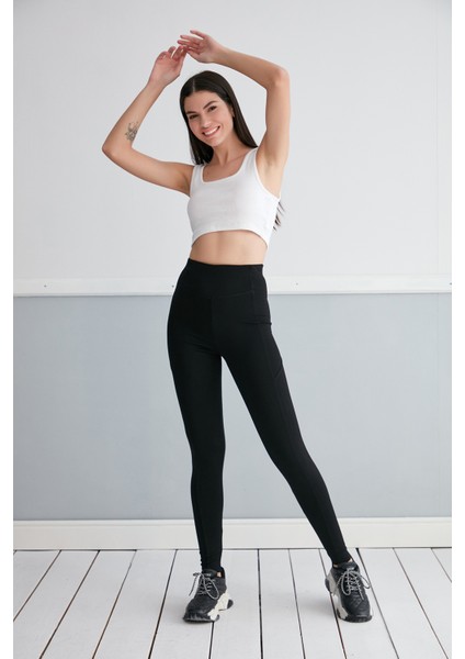 Dikiş Detaylı Yüksek Bel Toparlayıcı Tayt - Siyah Tayt - Yüksek Bel Tayt - Toparlayıcı Tayt modelleri