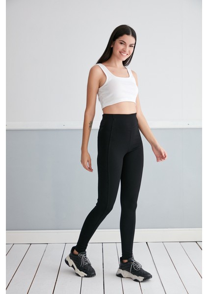 Dikiş Detaylı Yüksek Bel Toparlayıcı Tayt - Siyah Tayt - Yüksek Bel Tayt - Toparlayıcı Tayt fırsatları