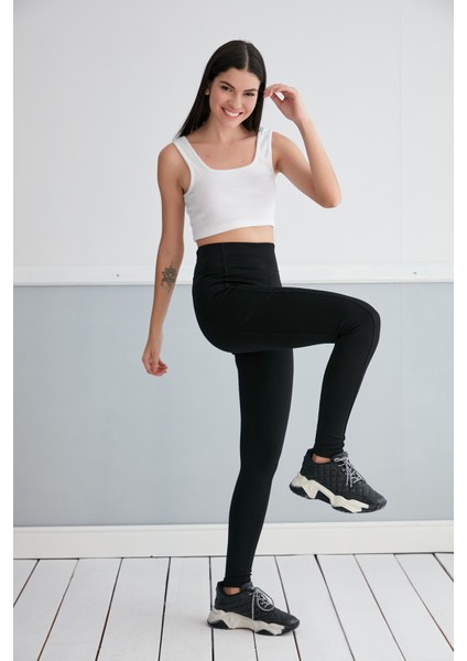 Dikiş Detaylı Yüksek Bel Toparlayıcı Tayt - Siyah Tayt - Yüksek Bel Tayt - Toparlayıcı Tayt indirimleri