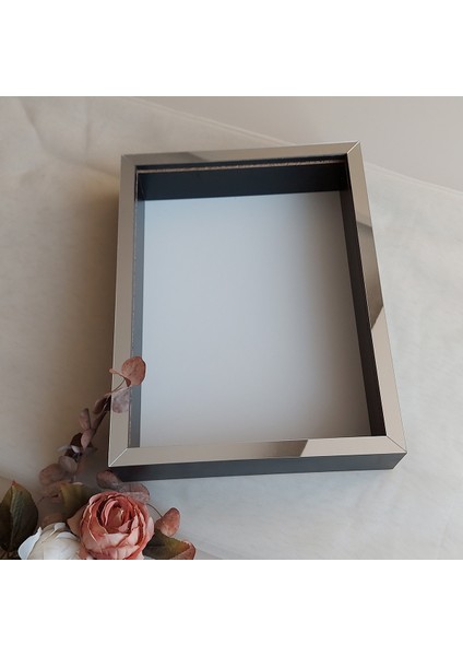 Siyah 30X40 cm Fotoğraf Bölümsüz Yarı Gümüş Isimsiz Ledsiz Gül Saklama Kutusu