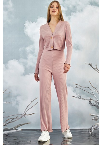 20842 Gizzey Crop Hırka Pantolon Takım