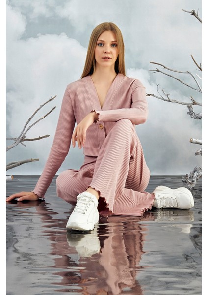 20842 Gizzey Crop Hırka Pantolon Takım
