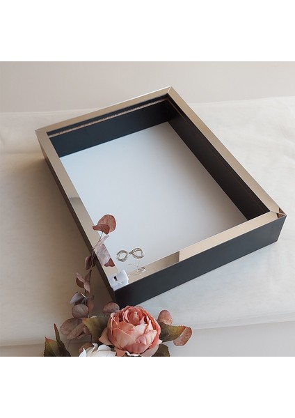 Siyah 30X40 cm Fotoğraf Bölümsüz Yarı Gümüş Isimsiz Ledli Gül Saklama Kutusu