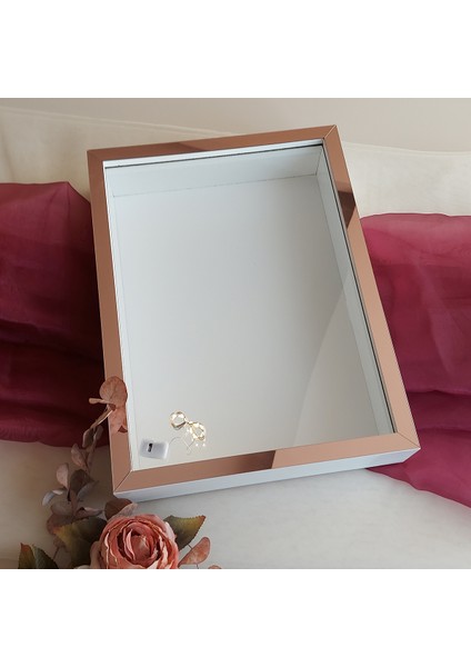 Beyaz 30X40 cm Fotoğraf Bölümsüz Yarı Rose Gold Isimsiz Ledli Gül Saklama Kutusu