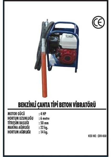 4hp. Honda Motorlu Benzinli Beton Vibratörü