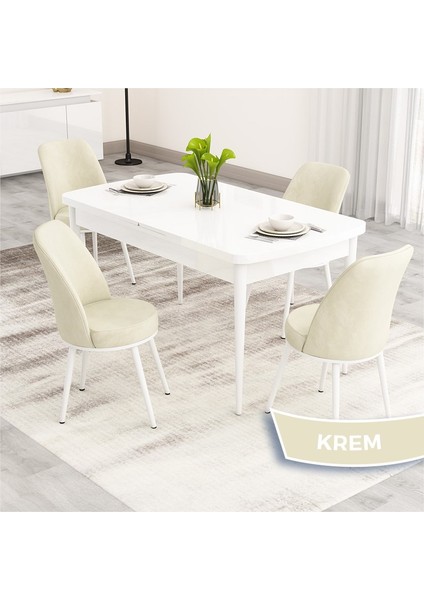 Nix Serisi Açılabilir 70X114 Beyaz Mutfak Masası Takımı ve 4 Sandalye