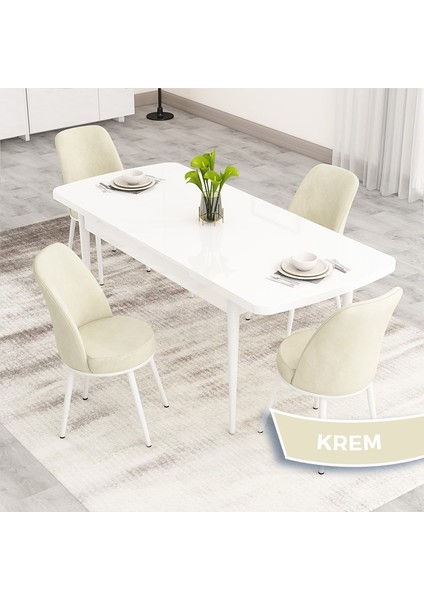 Nix Serisi Açılabilir 70X114 Beyaz Mutfak Masası Takımı ve 4 Sandalye