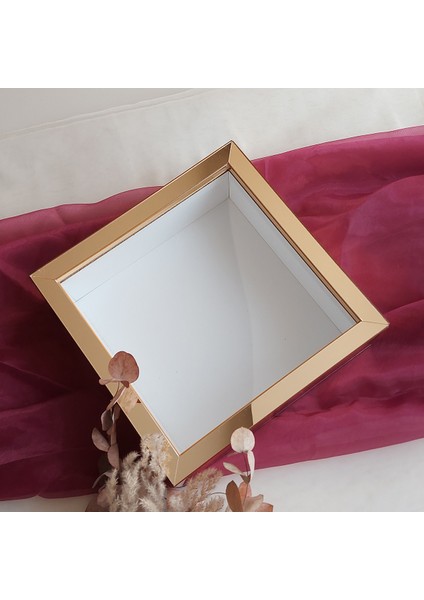 Gold Pleksi Kaplı 25X25 cm Fotoğraf Bölümsüz Isimsiz Ledsiz Gül Saklama Kutusu! Anı Çerçevesi! modelleri