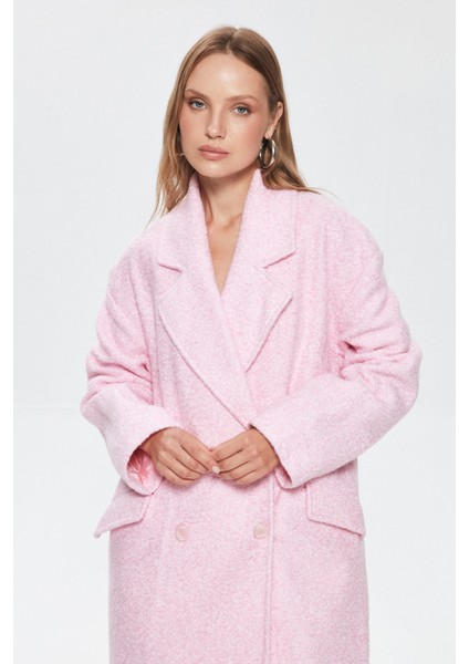 Kırçıllı Oversize Kaban Pembe