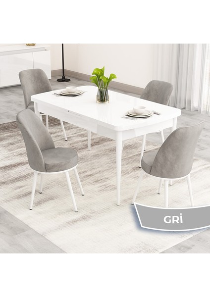 Nix Serisi Açılabilir 70X114 Beyaz Mutfak Masası Takımı ve 4 Sandalye