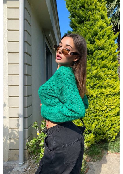 Ajurlu Uzun Kol Crop Kazak fırsatları