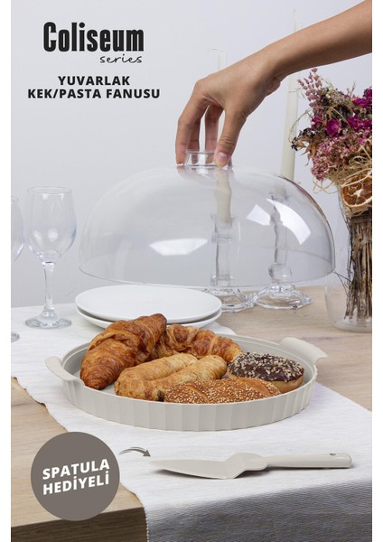 Coliseum Beyaz Yuvarlak Kek - Pasta Fanusu