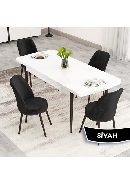 Nix Serisi Açılabilir 70X114 Beyaz Masa Ceviz Ayak Mutfak Masası Takımı ve 4 Sandalye