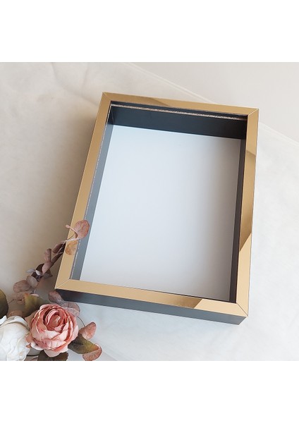 Siyah 30X40 cm Fotoğraf Bölümsüz Yarı Gold Isimsiz Ledsiz Gül Saklama Kutusu
