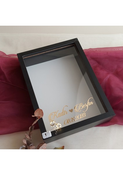 Siyah 25X35 cm Fotoğraf Bölümsüz Isimli Ledli Gül Saklama Kutusu! Anı Çerçevesi!