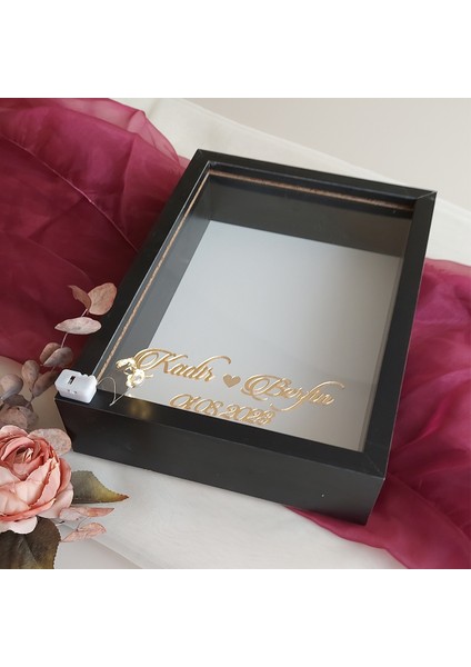 Siyah 25X35 cm Fotoğraf Bölümsüz Isimli Ledli Gül Saklama Kutusu! Anı Çerçevesi! modelleri